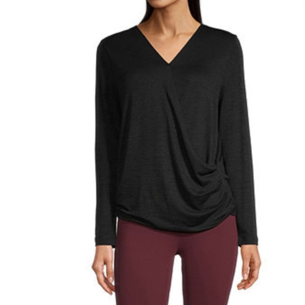 Stylus Surplice‎ Womens V Neck Long Sleeve Wrap Shirt black small